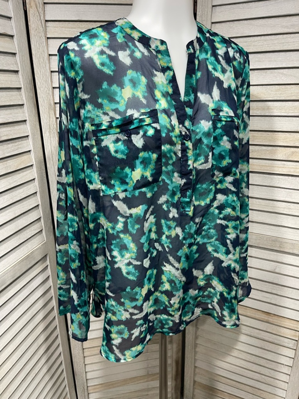 Apt. 9 Teal and Green Abstract Print Blouse
